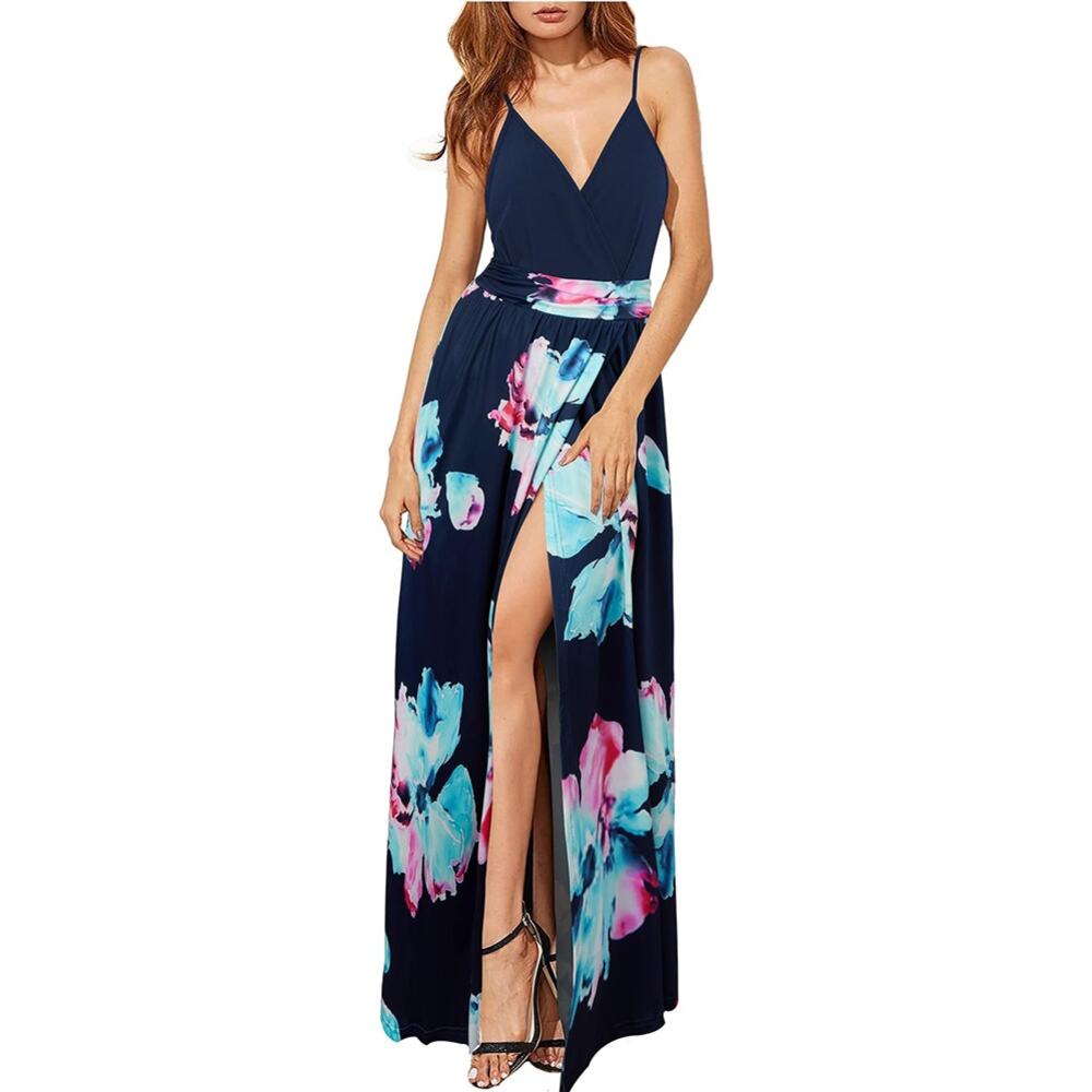 Boho Romantic Floral Wrap Maxi Dress Cottagecore Casual NWT